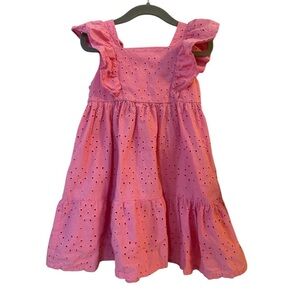 H&M Eyelet Ruffle Sleeves Fit & Flare Barbie Pink Cotton Toddler Girl Dress